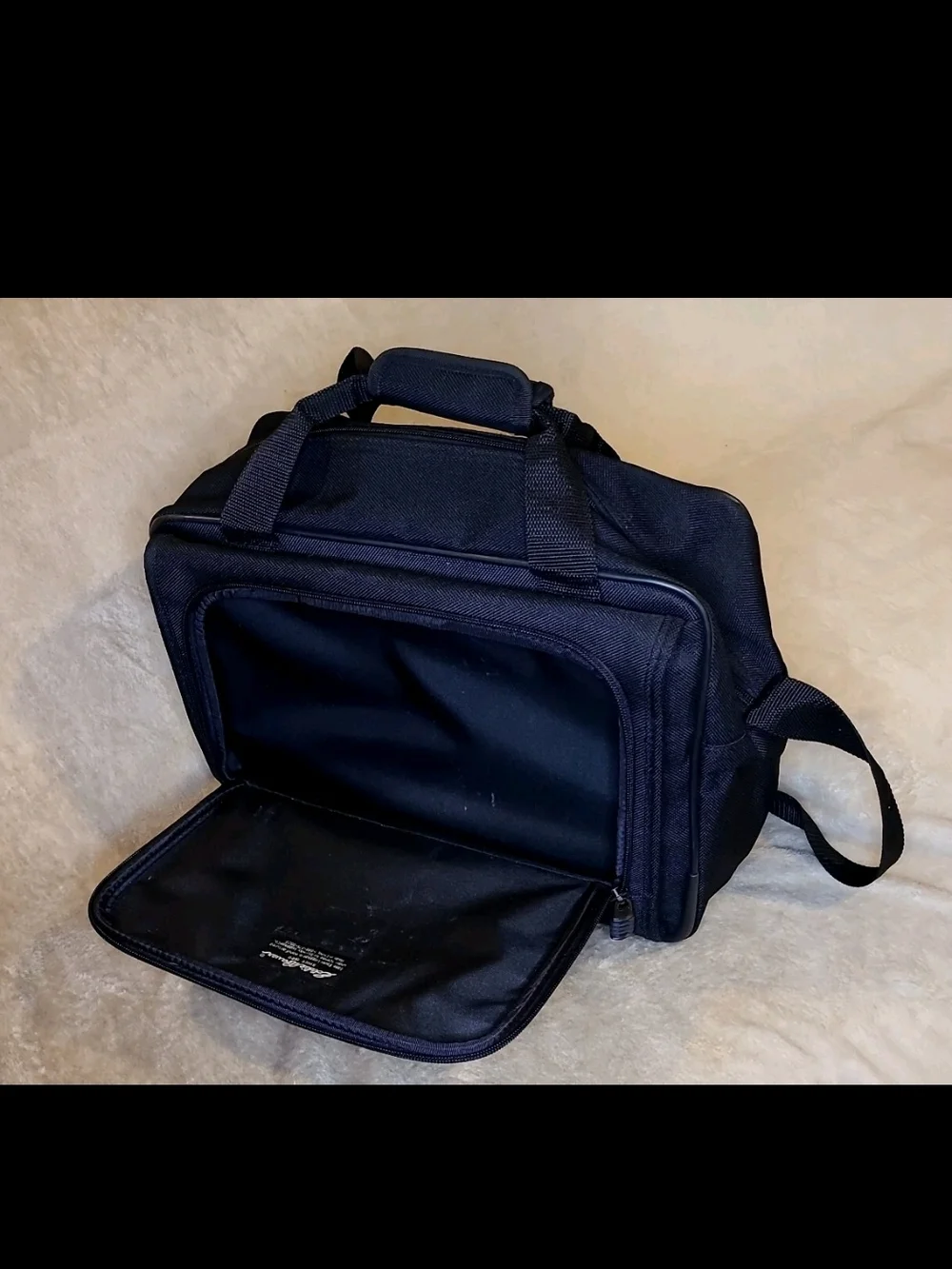 Eddie Bauer black carry on luggage canvas shoulder bag adjustable strap zip